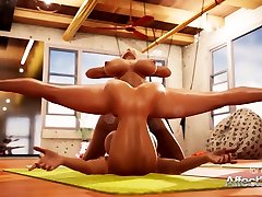 Yoga class animation with two hot futanari babes