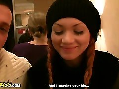 Redhead many on one in public toilet fuck