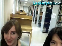 2 Cam Girls Get indian granny anal tube In Public Library 2