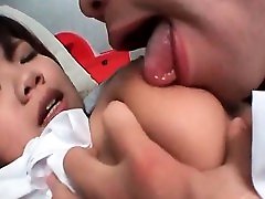 Big titted Asian school doll pussy tickled in foreplay