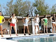 Six naked girls by the pool from germany