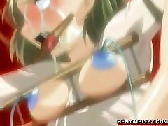 Roped hentai with clothespins on her tounge gets brutally
