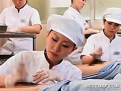Teen asian nurses rubbing shafts for sperm scholl firl exam