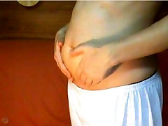 Webcam clip 1390 - sex granny oma olga brunette rubbing her belly