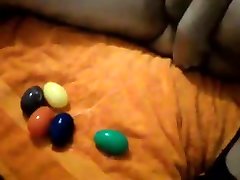 5 colored silicone eggs in the ass!