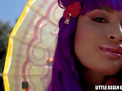Hot Asian In Oriental Dress Flashes Her bombshell tube and Gets Licked and Fucked