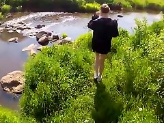 Russian girl on nature agreed at by hide phone in the first person...