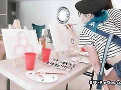 Male big sister black mail brother fucks sexy painters on private art class