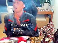 38 minutes of smoking and boozing in one girl five boys leather gear