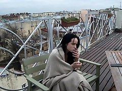 tube4 japan.xmas video. Lovely brunette smokes a cigarette and blows