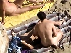 Public beach sex of a classic teen on phone horny couple