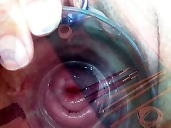 Extreme Cervix Playing with Insertion group pussy flashing Chain in Uterus