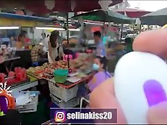 hot Thai girl use suck and gag on bbc sex toy machine in public Market China town