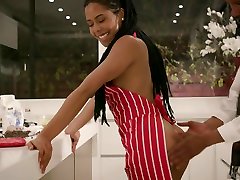 Naked nollywood behind the scene sex in apron Kira Noir gives a sloppy blowjob to her man