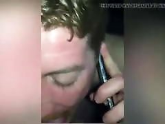 Str8 sucking a big cock while girlfriend is on the phone