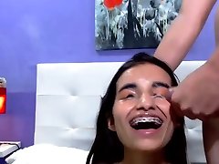 Cute teen with glasses and braces fucked hard and facialized
