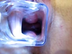 play with gynecological mirror and masturbate