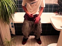 Uncircumcised skinny teen pee pants