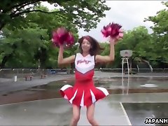 Cutest brezzerass sexx cheerleader Tomomi Matsuda is fucked and creampied