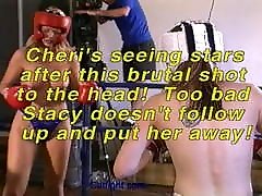 opening pump Fierce topless female boxing with hard punche