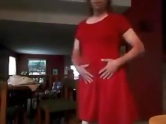 Crossdresser in red dress