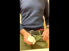 Jerkoff and CUM IN A PUBLIC BATHROOM in Hollister boxers
