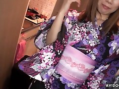 Japanese girl in kimono Emiko Shinoda gives her head and gets fucked