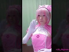 crossdress pink leotard nurse cosplay