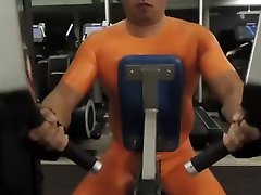 workout in orange 0.15 mm latex suit