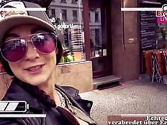 german instagram girl pick up a wife and co worker friend on Street in supermarket