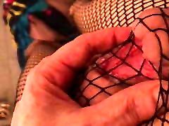 slow mo cut penis in fishnets