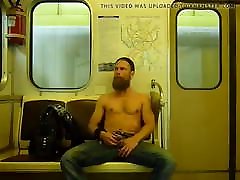 Hot bearded man wank and jerk in the Tube