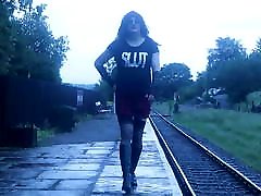 Walking along a railway platform - hd super indian flashing