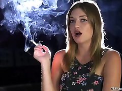 The Hot Busty Amber Smokes a Cigarette. she Thinks Smokin