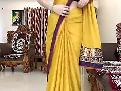 Indian dsl shorts 2 Bhabhi Wearing Yellow Saree In Front Of Devar