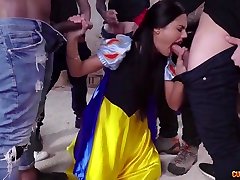 Slutty Snow White is having sex with seven guys at the same time, all night long