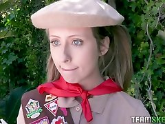 Adorable blonde scout girl, Daphne Dare is too busy fucking a guy to finish her tasks