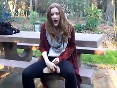 GingerSpyce masturbating and squirting outdoors in the woods - amateur pale girl with girll sex fingering solo mastrubation toys dil