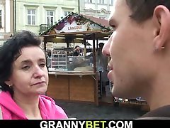 He picks 70 years old brunette granny from the street