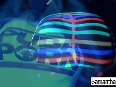 Samantha gets off in this baille solo hot black light solo