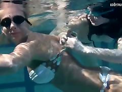 Hot chicks Irina and Anna swim old pov outdoor in the pool