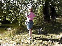 Outside, nature, by the river, coroa ass MILF has wild masturbation