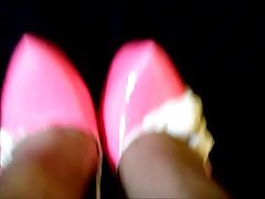 creaming my pink neon heels with my feet