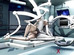 Hot sex! Sci-fi tante selingkuh sama temen anaknya fucks hard an alien in the surgery room in the space station