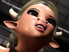 Hot young woman in restraints with cow horns, nose and ears