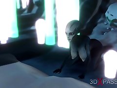 инопланетный секс. космонавтка в скафандре играет с инопланетянином на экзопланете
