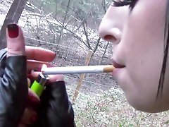 Punk Smokes a Cigarette in Latex & Leather - thick thights pantyhose Rebelle