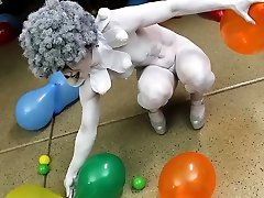 Cosplay japanes threesome blowjob with naked clown babe