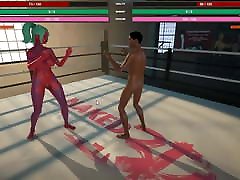 Naked Fighter 3D, boll to boll Hentai game wrestling mixed sex fight
