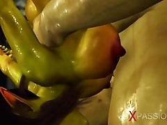 Horny female goblin Arwen and Green monster awesome blonde fucks hard in the enchanted forest